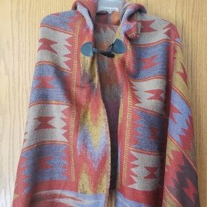 Tribal Fringe Throw Poncho Cape Hoodie